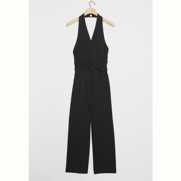 Anthropologie Pants - NWT Anthropologie Giovanna Halter Jumpsuit Small Black Wide leg Stretch Knit